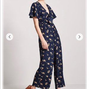 Forever 21 Navy Floral Jumpsuit Large